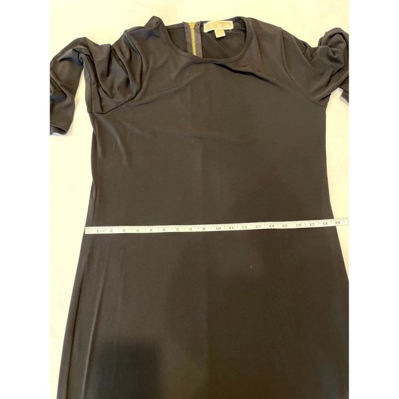 Michael Kors Women Shift Midi Dress Round Neck Back Zip 3/4 Sleeve Black Size M - Picture 7 of 12